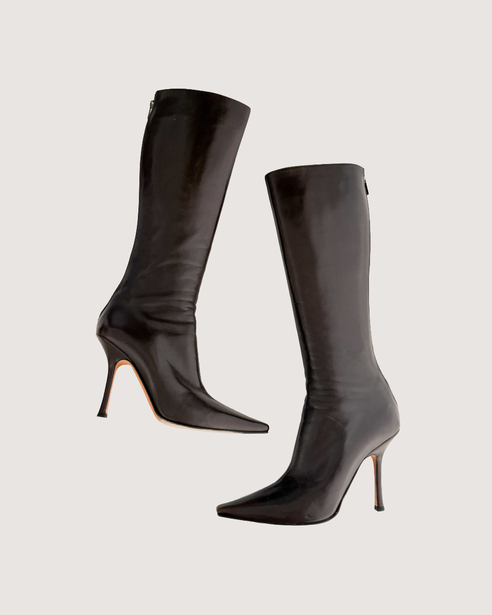 Jimmy Choo Green Suede Cut Out Knee High Boot Heels (US 7.5